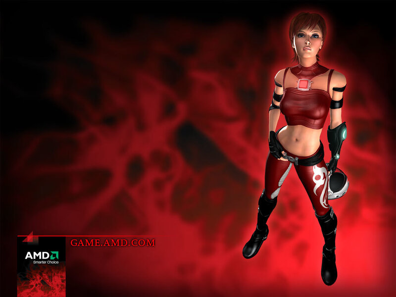 Female Character in Red Suit — Dramatic, 3d Render, Red Background