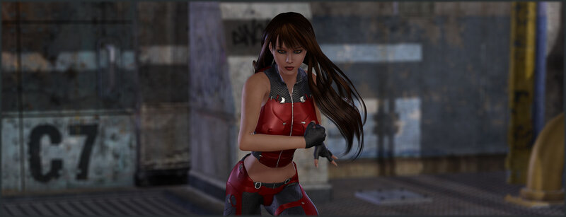 Female Character in Red Suit — Serious