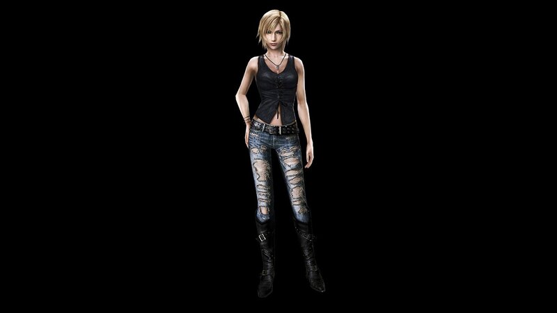 female character in ripped jeans