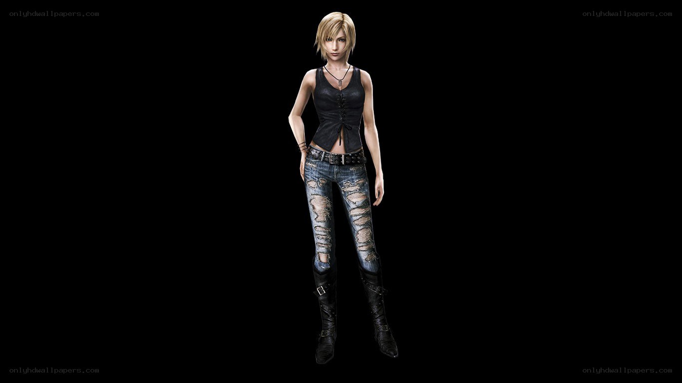 female character in ripped jeans
