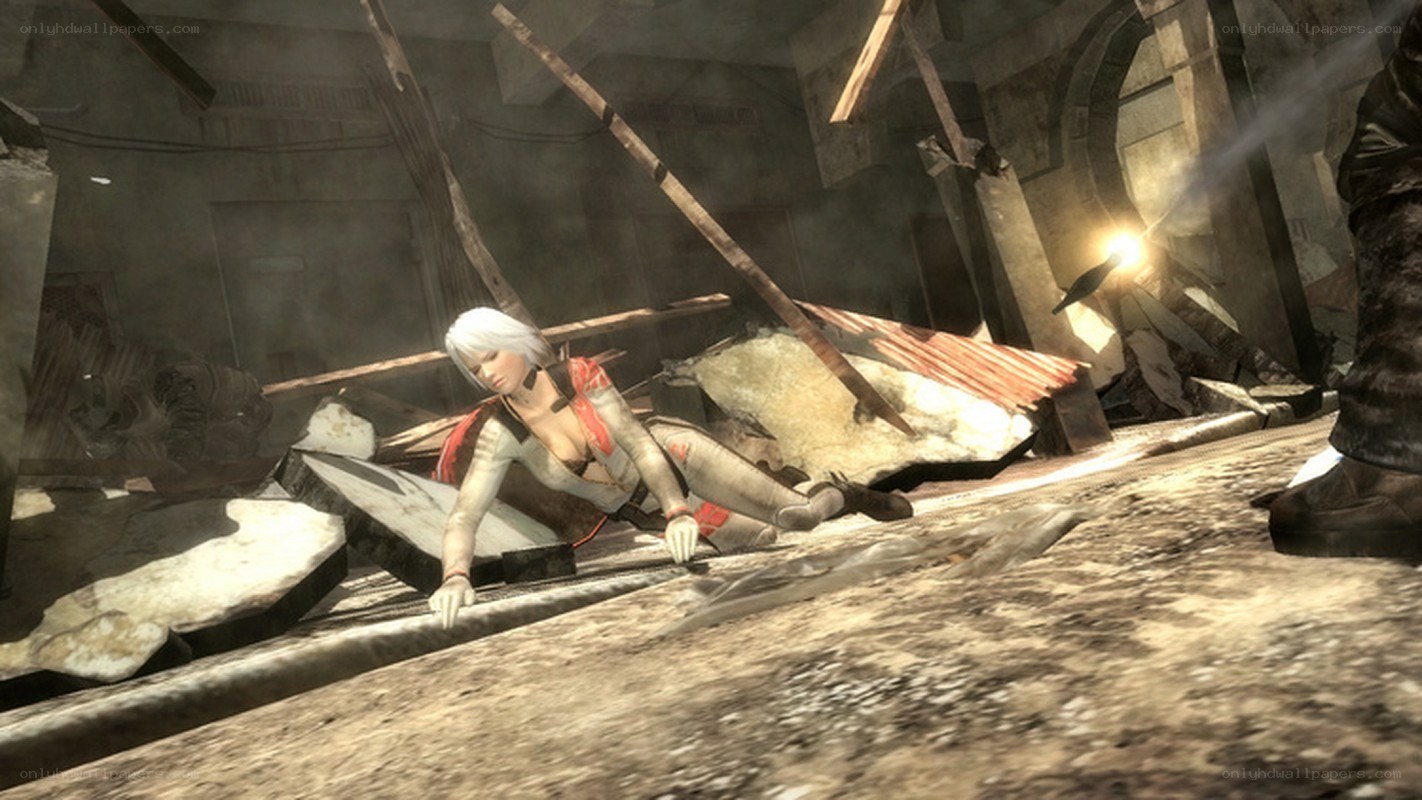 female character in rubble