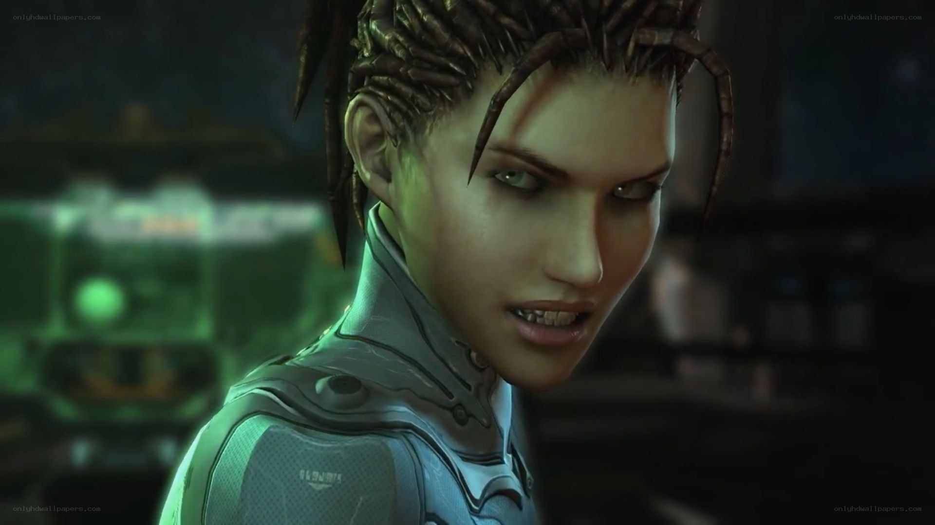 female character in sci-fi armor