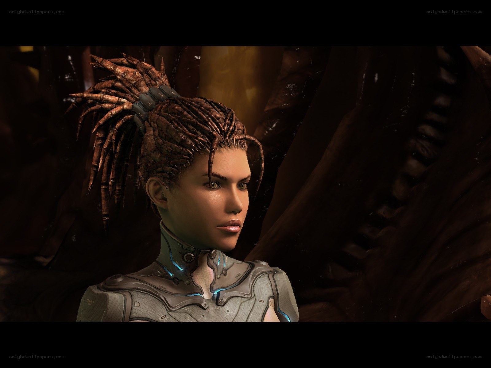 female character in sci-fi armor