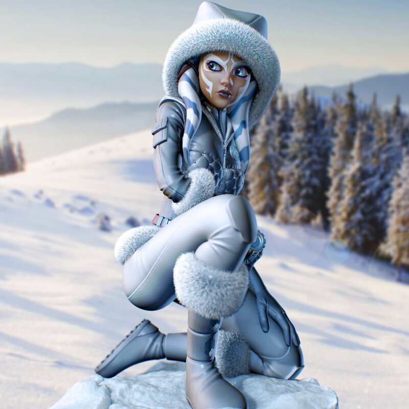 Female Character in Snow — White, Cold, Winter, 3d Render