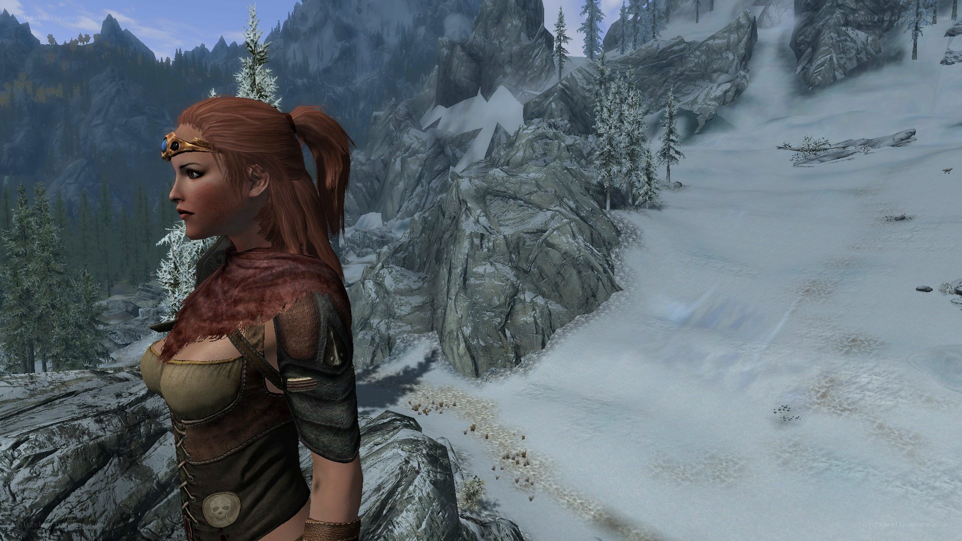 female character in snowy landscape