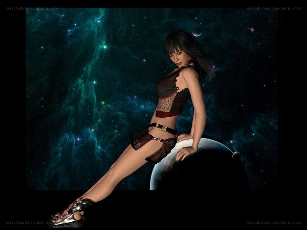 female character in space