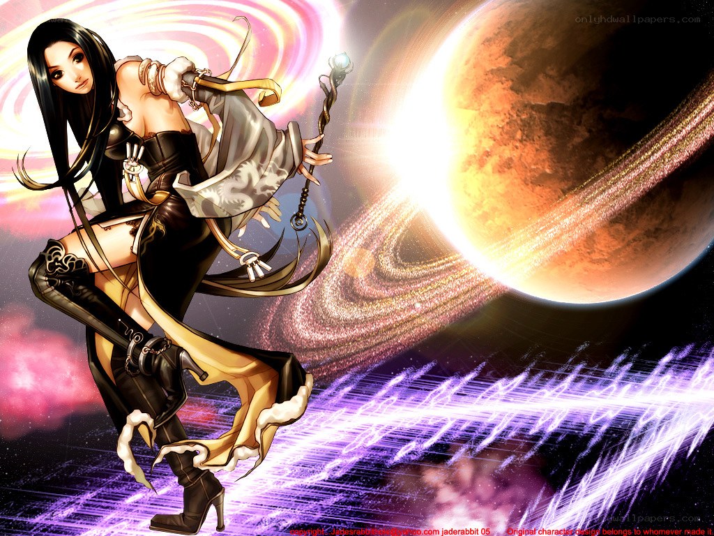 female character in space scene