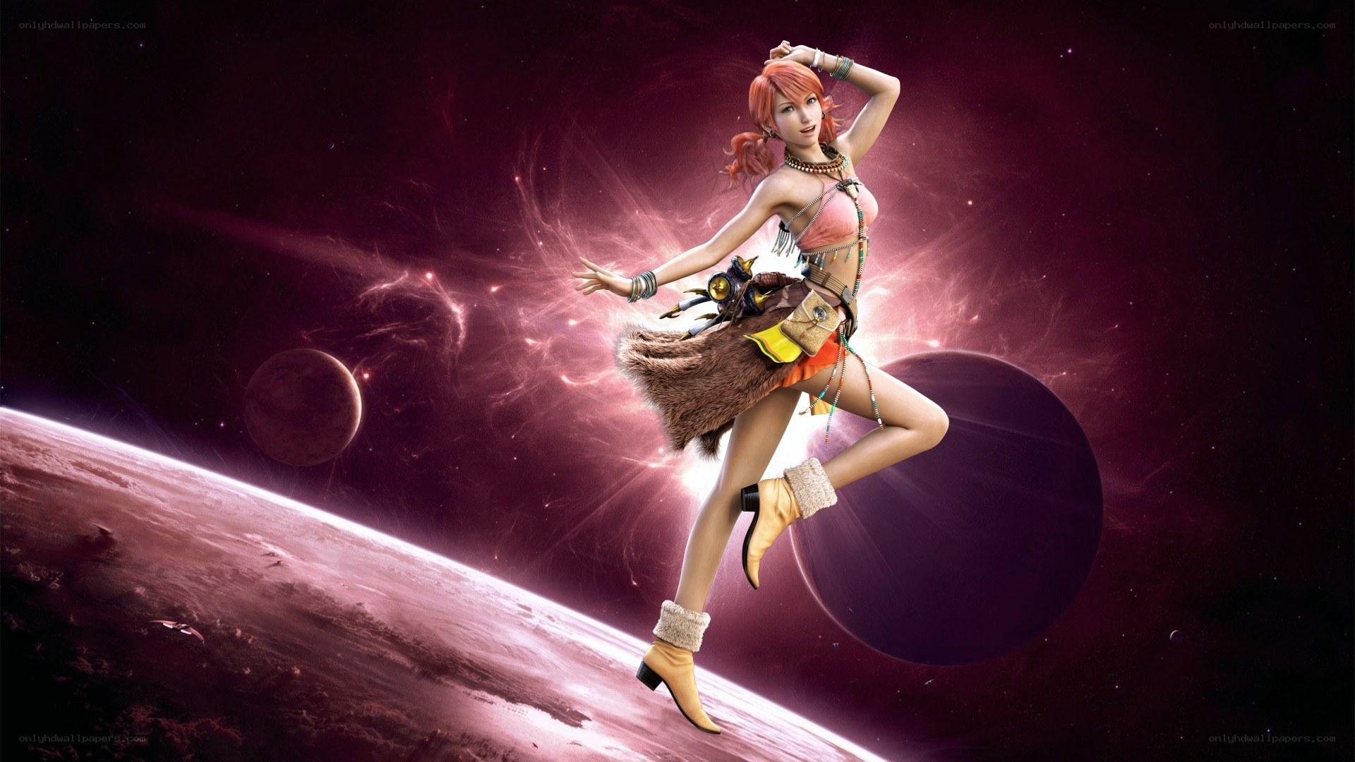 female character in space