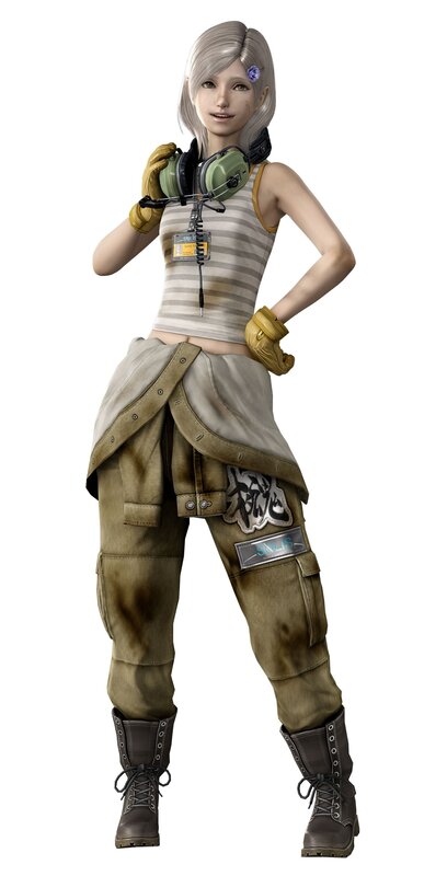 female character in striped top