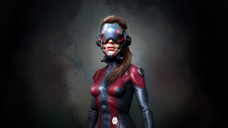 Female Character in Suit — Black, Dramatic