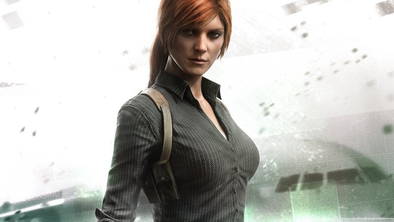 female character in tactical shirt