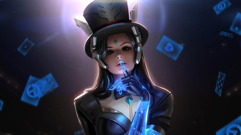 Female Character in Top Hat — Blue, Dramatic