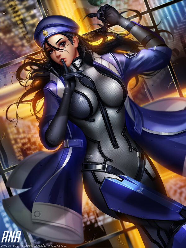 Female Character in Uniform — Blue, Dramatic, Night