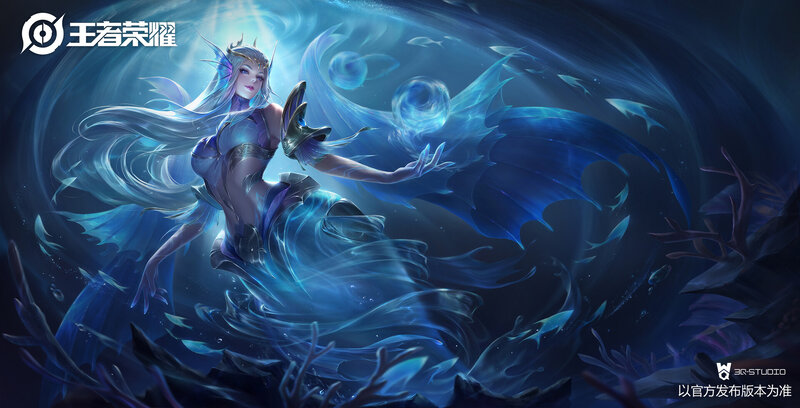 Female Character in Water — Blue, Dramatic, Digital Art