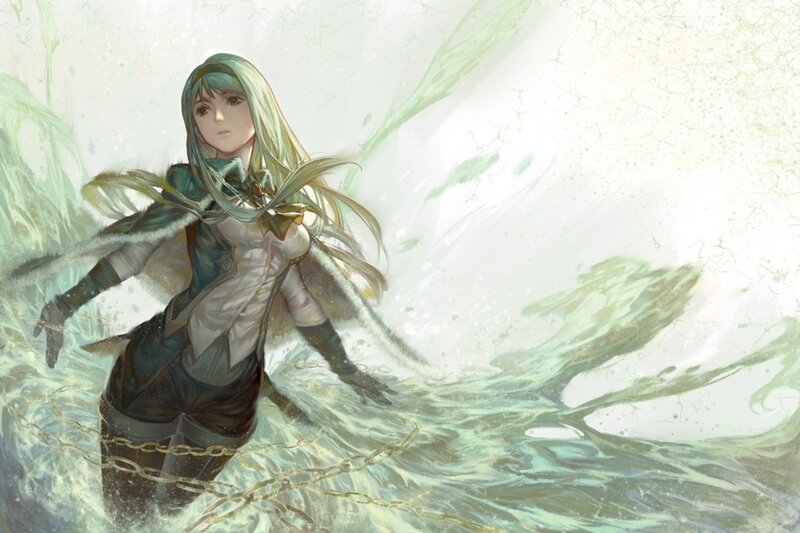 Female Character in Water — Green
