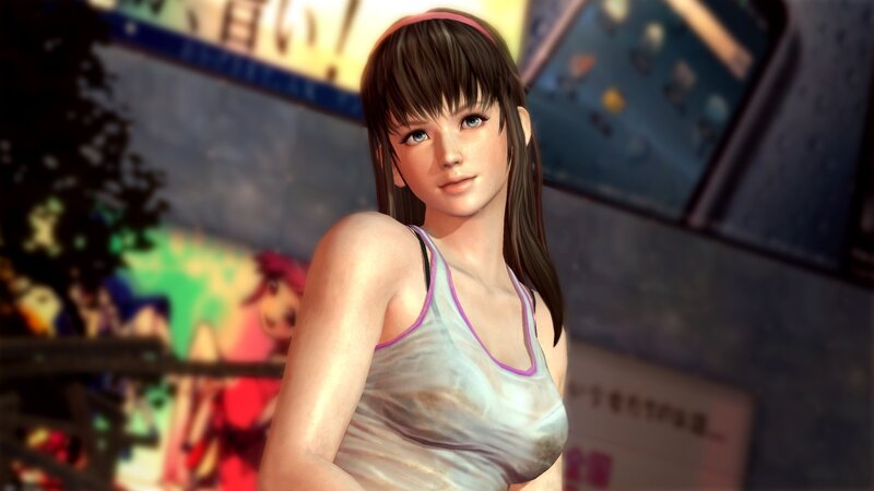 female character in wet tank top