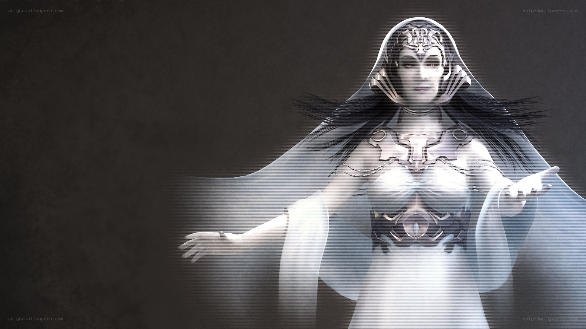 female character in white armor
