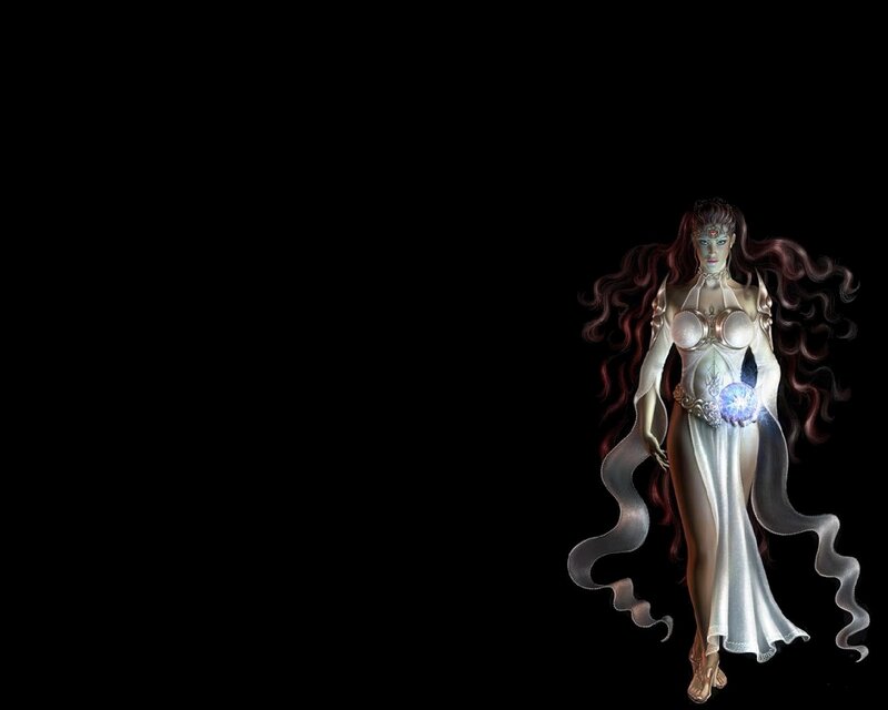 Female Character in White Dress — Black, Dramatic