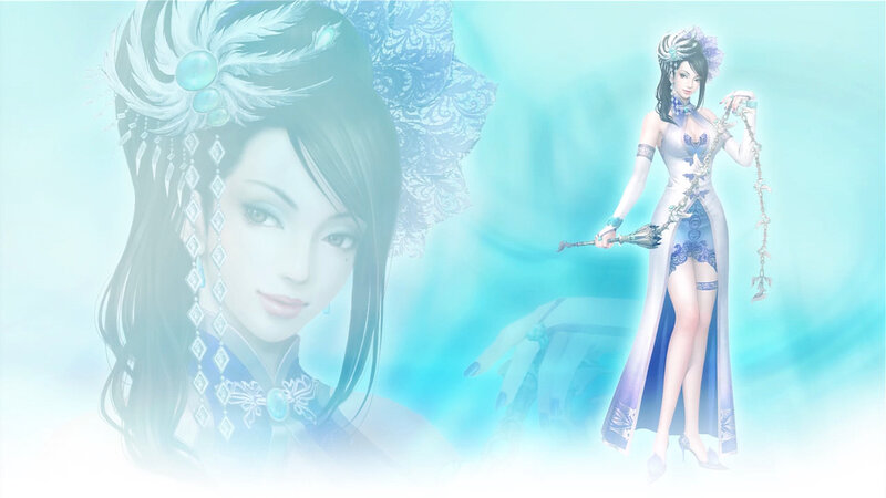 Female Character in White Dress — Blue