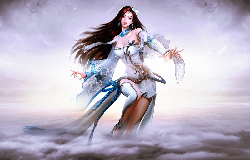 Female Character in White Dress — Dramatic, Digital Art, Long Hair