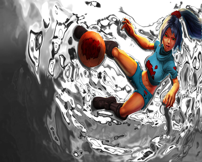 Female Character Kicking Ball