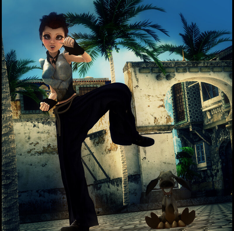 Female Character Kicking