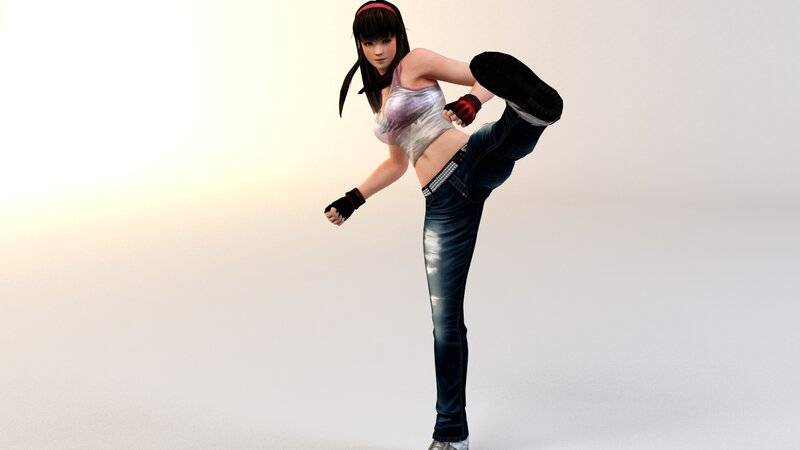 Female Character Kicking — White