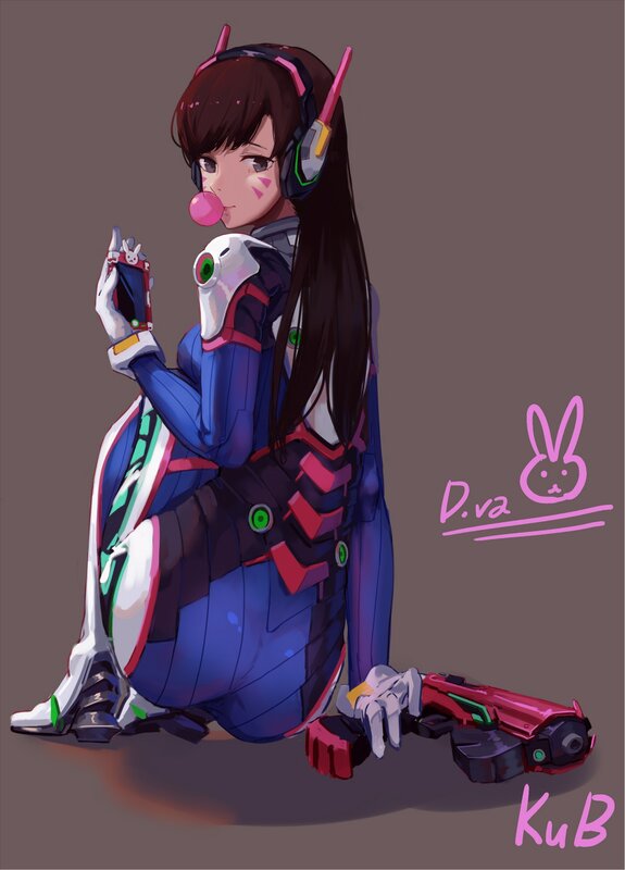 Female Character Kneeling — Blue, Playful