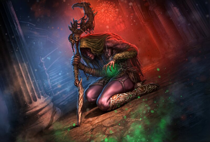Female Character Kneeling — Red
