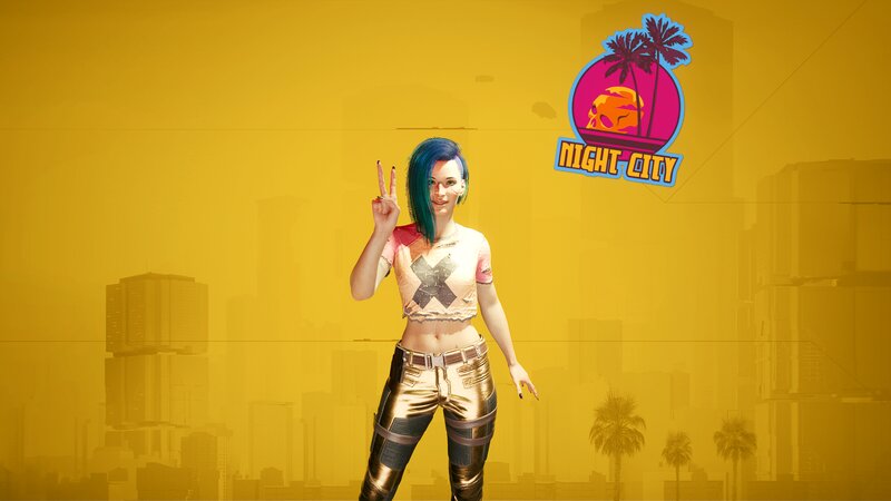 Female Character Making Peace Sign — Yellow