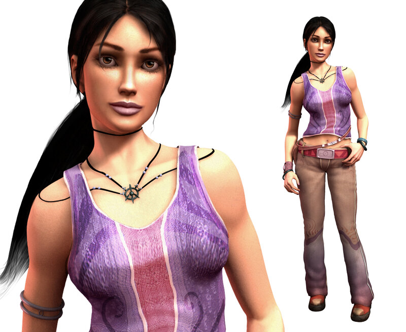 female character model in purple top