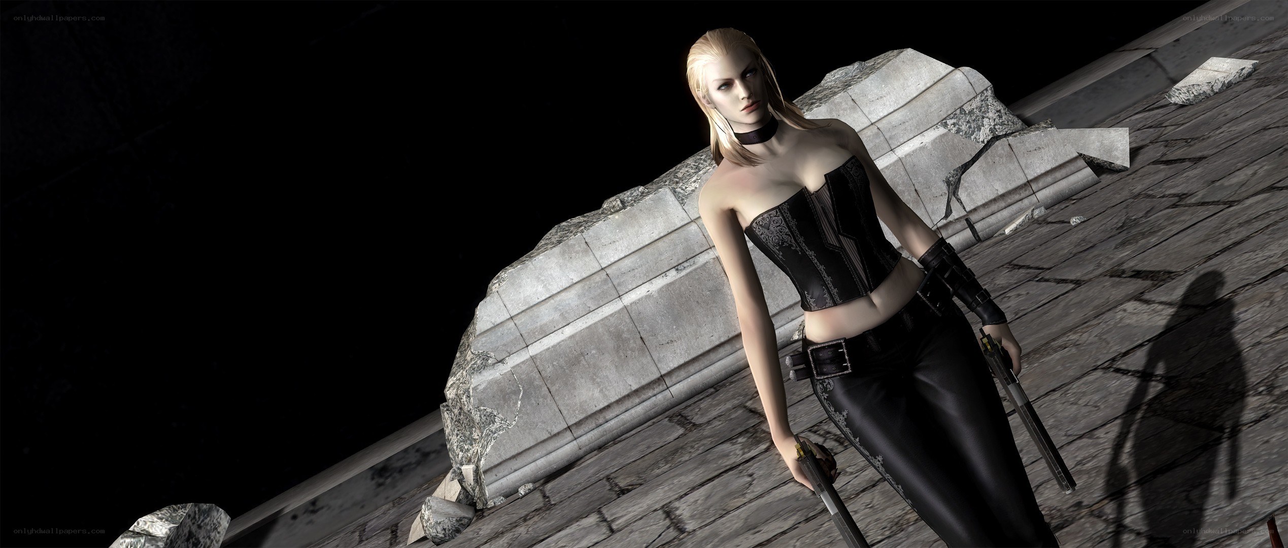 female character on a rooftop