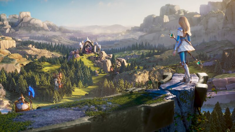 Female Character on Cliff — Green