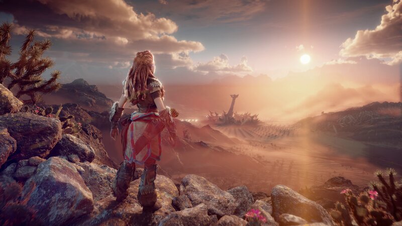 Female Character on Cliff — Orange