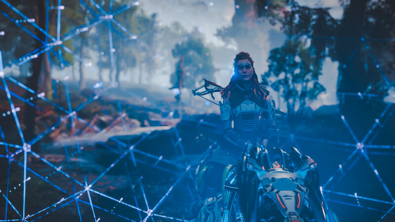Female Character on Motorcycle — Blue, Dramatic, 3d Render