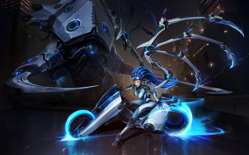 Female Character on Motorcycle — Blue, Dramatic