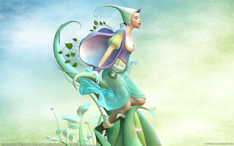 Female Character on Plant — Green