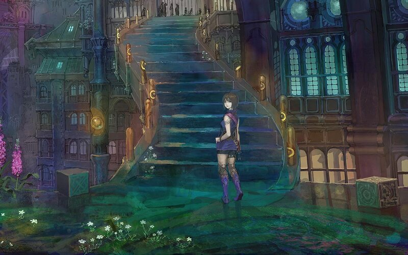 Female Character on Stairs — Purple