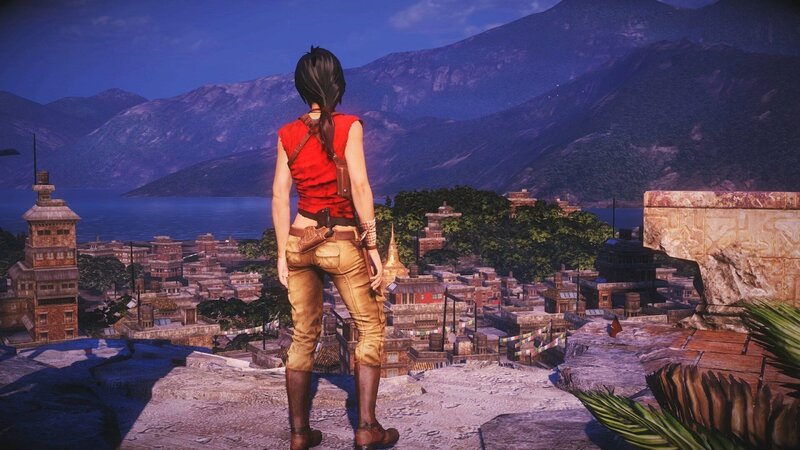 Female Character Overlooking City — Blue