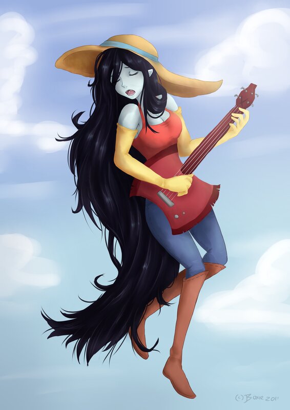 Female Character Playing Guitar — Blue