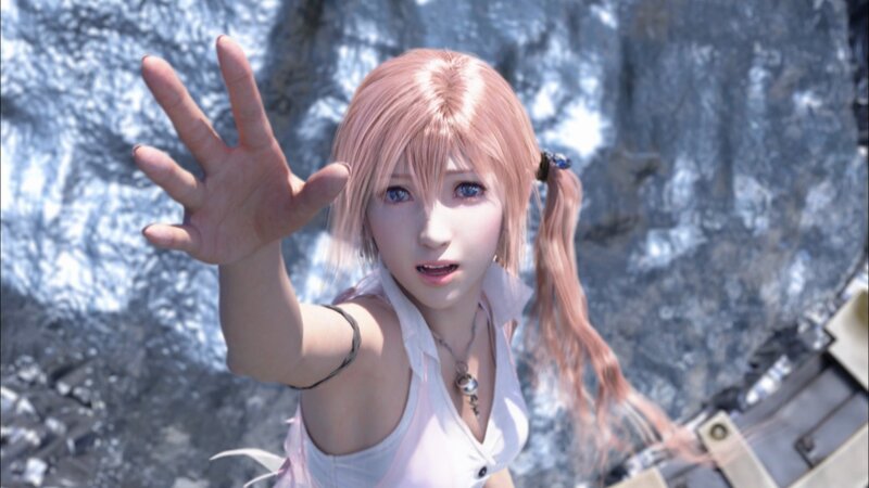 female character reaching forward