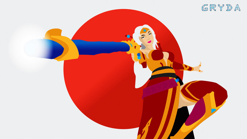 Female Character Shooting Beam — Red