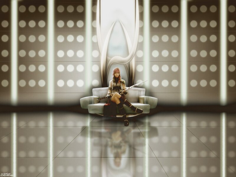 Female Character Sitting — White, Serene