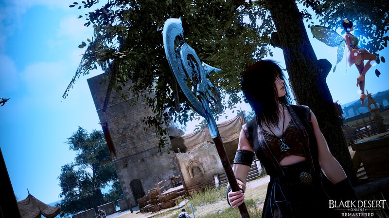 Female Character with Axe — Blue
