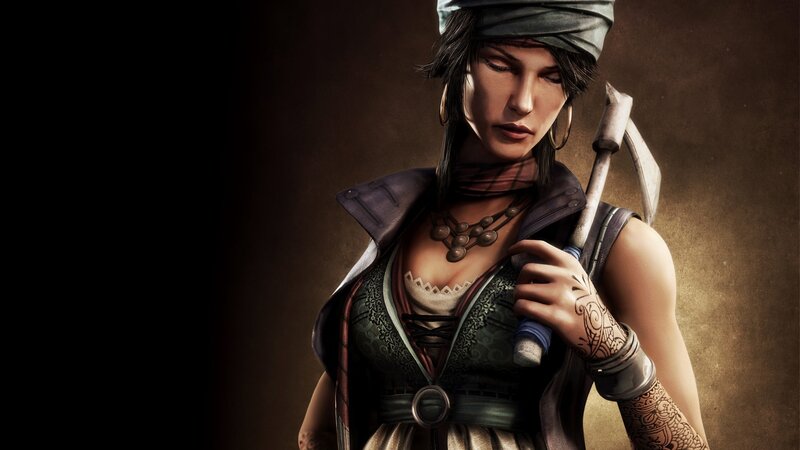 Female Character with Axe — Brown, Dramatic