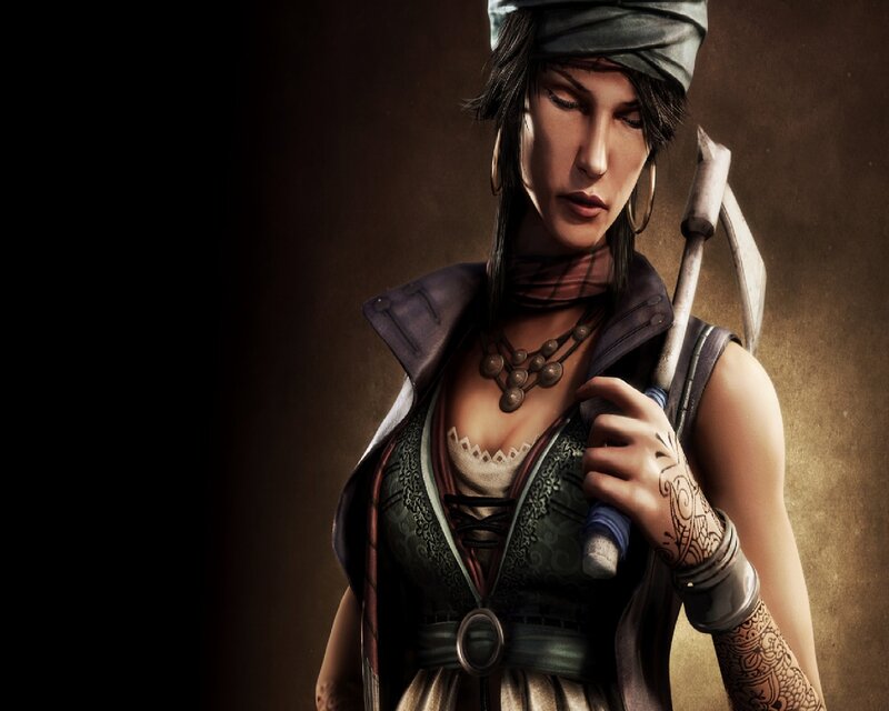Female Character with Axe — Brown