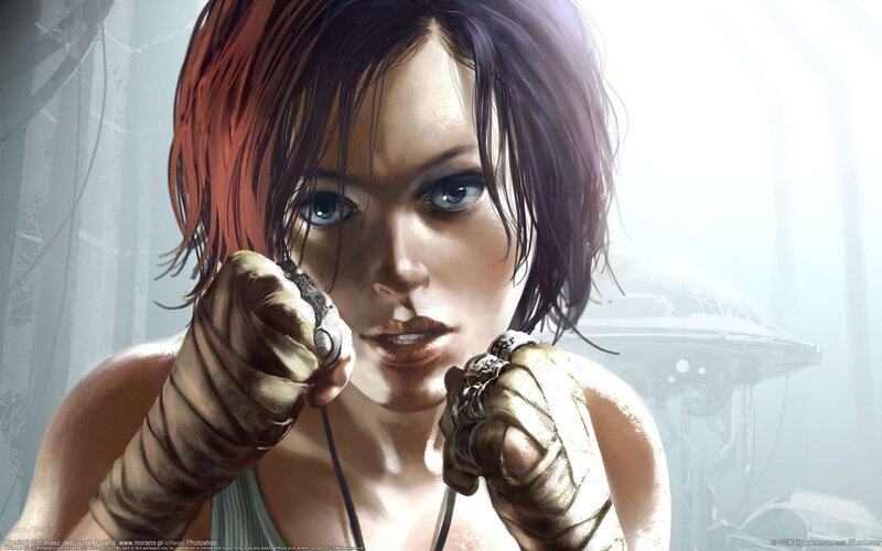 female character with bandaged hands