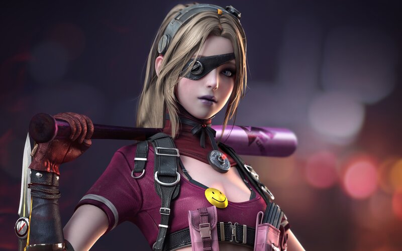 Female Character with Bat — Purple