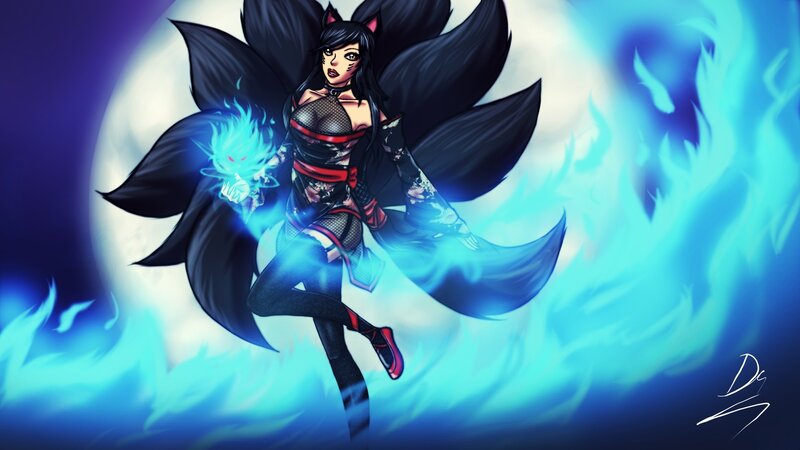 Female Character with Black Wings — Blue