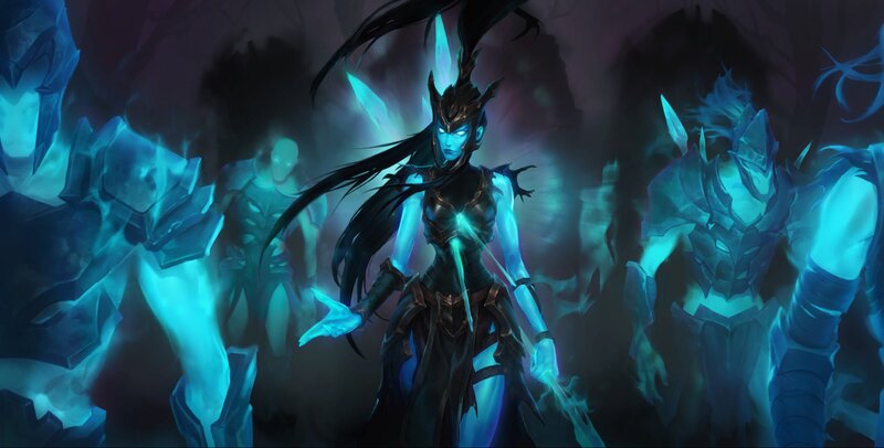 Female Character with Blue Energy — Dramatic, Dark